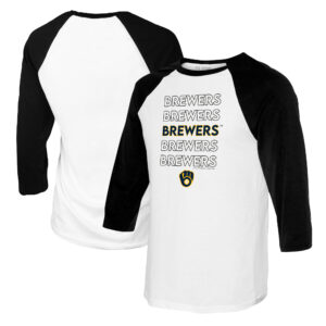 Women's Tiny Turnip White/Black Milwaukee Brewers Stacked 3/4-Sleeve Raglan T-Shirt