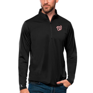 Men's Antigua Black Washington Nationals Tribute Quarter-Zip Pullover Top