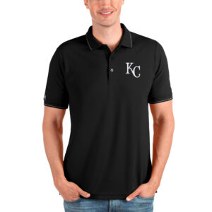Men's Antigua Black Kansas City Royals Affluent Polo