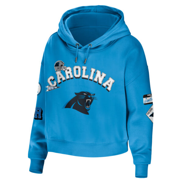 Women's WEAR by Erin Andrews Blue Carolina Panthers Modest Cropped Pullover Hoodie - Image 6