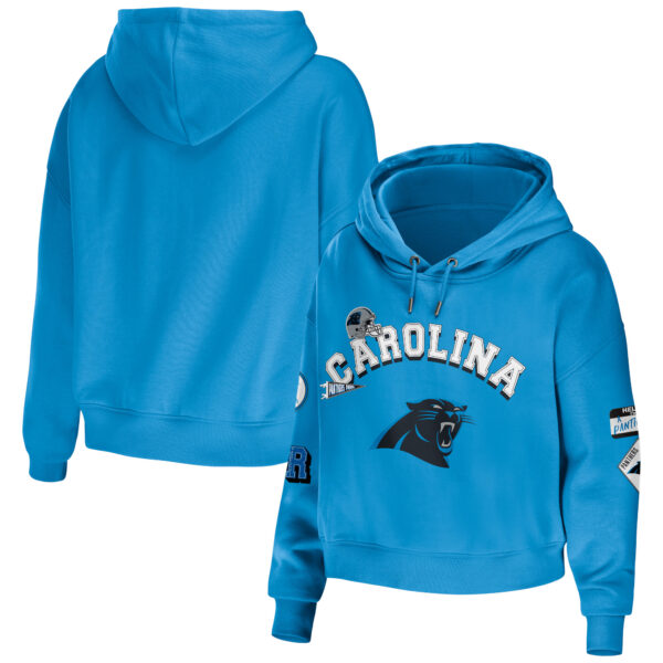 Women's WEAR by Erin Andrews Blue Carolina Panthers Modest Cropped Pullover Hoodie