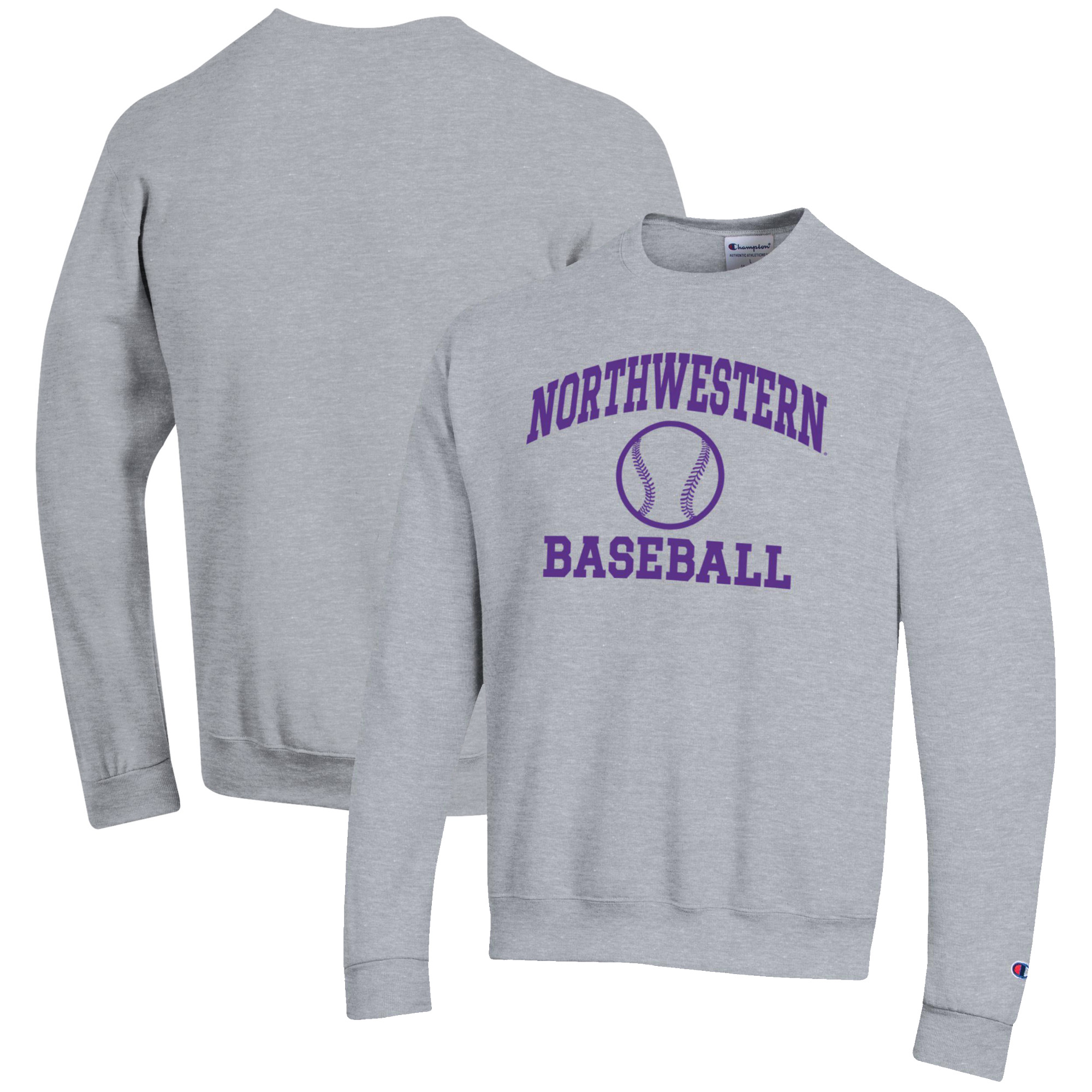 Men's Champion Gray Northwestern Wildcats Baseball Icon Crewneck Pullover Sweatshirt - Image 5