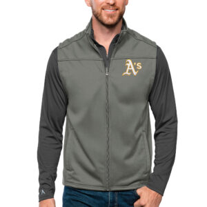 Men's Antigua Steel Oakland Athletics Links Full-Zip Golf Vest