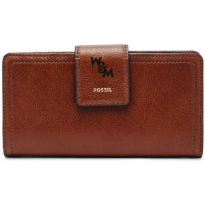 Women's Fossil Brown William & Mary Tribe Leather Logan RFID Tab Clutch