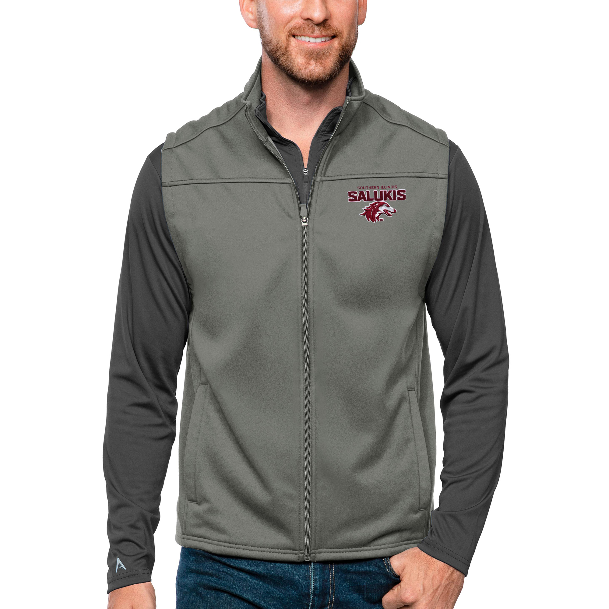 Men's Antigua Steel Southern Illinois Salukis Links Full-Zip Golf Vest