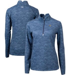 Women's Cutter & Buck Navy Montana State Bobcats Traverse Camo Quarter-Zip Pullover Top