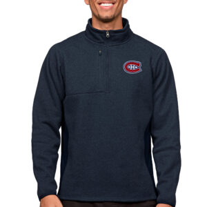 Men's Antigua Heather Navy Montreal Canadiens Course Quarter-Zip Pullover Top