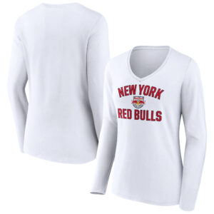 Women's White New York Red Bulls Victory Arch Logo Long Sleeve V-Neck T-Shirt