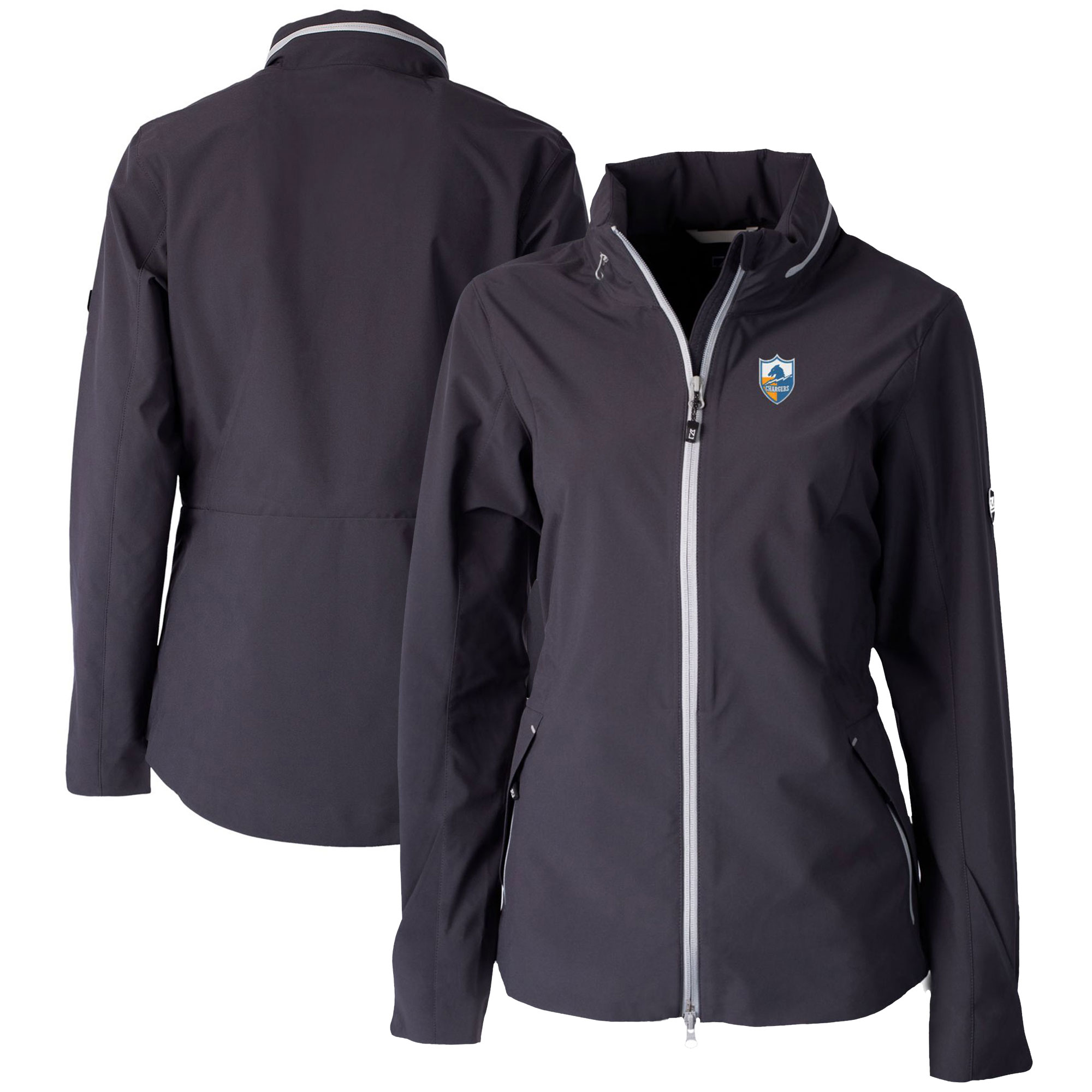 Women's Cutter & Buck Black Los Angeles Chargers Throwback Logo Vapor Full-Zip Rain Jacket