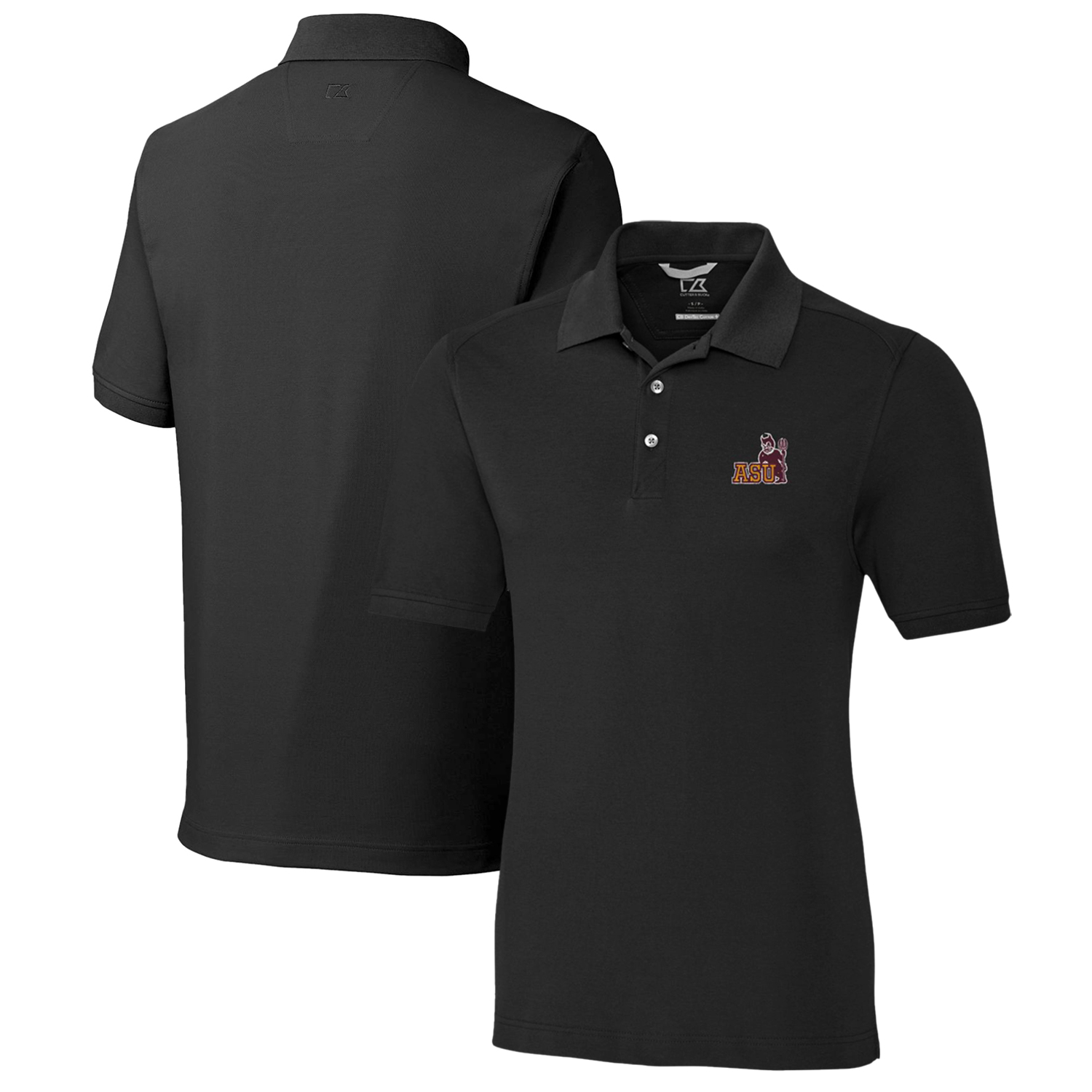 Men's Cutter & Buck Black Arizona State Sun Devils Advantage Tri-Blend DryTec Pique Polo - Image 5