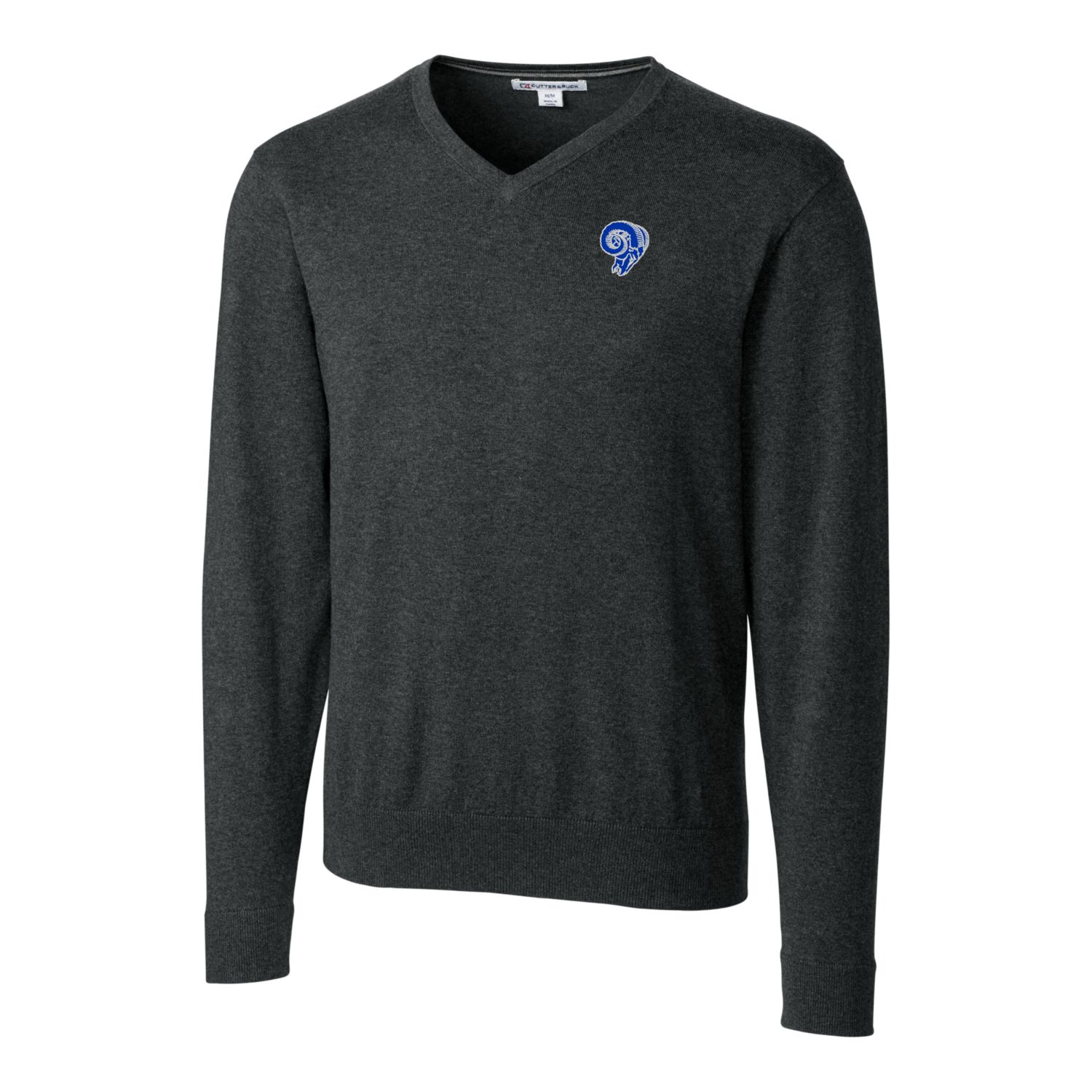 Men's Cutter & Buck Heather Charcoal Los Angeles Rams Throwback Logo Lakemont Tri-Blend Big & Tall V-Neck Pullover Sweater - Image 3