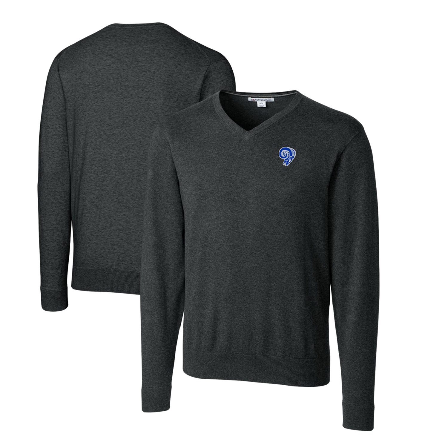 Men's Cutter & Buck Heather Charcoal Los Angeles Rams Throwback Logo Lakemont Tri-Blend Big & Tall V-Neck Pullover Sweater