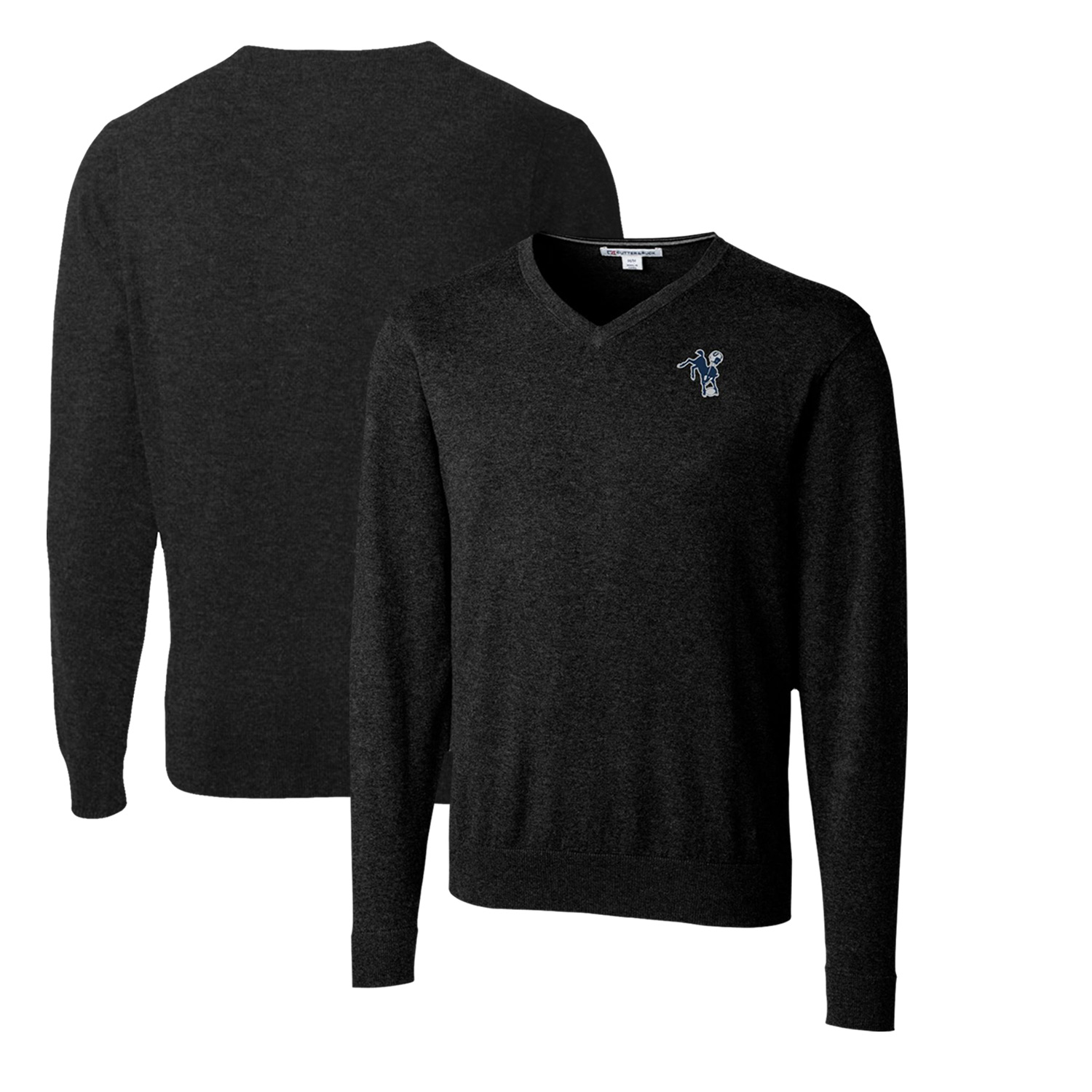 Men's Cutter & Buck Black Indianapolis Colts Throwback Logo Lakemont Tri-Blend V-Neck Pullover Sweater