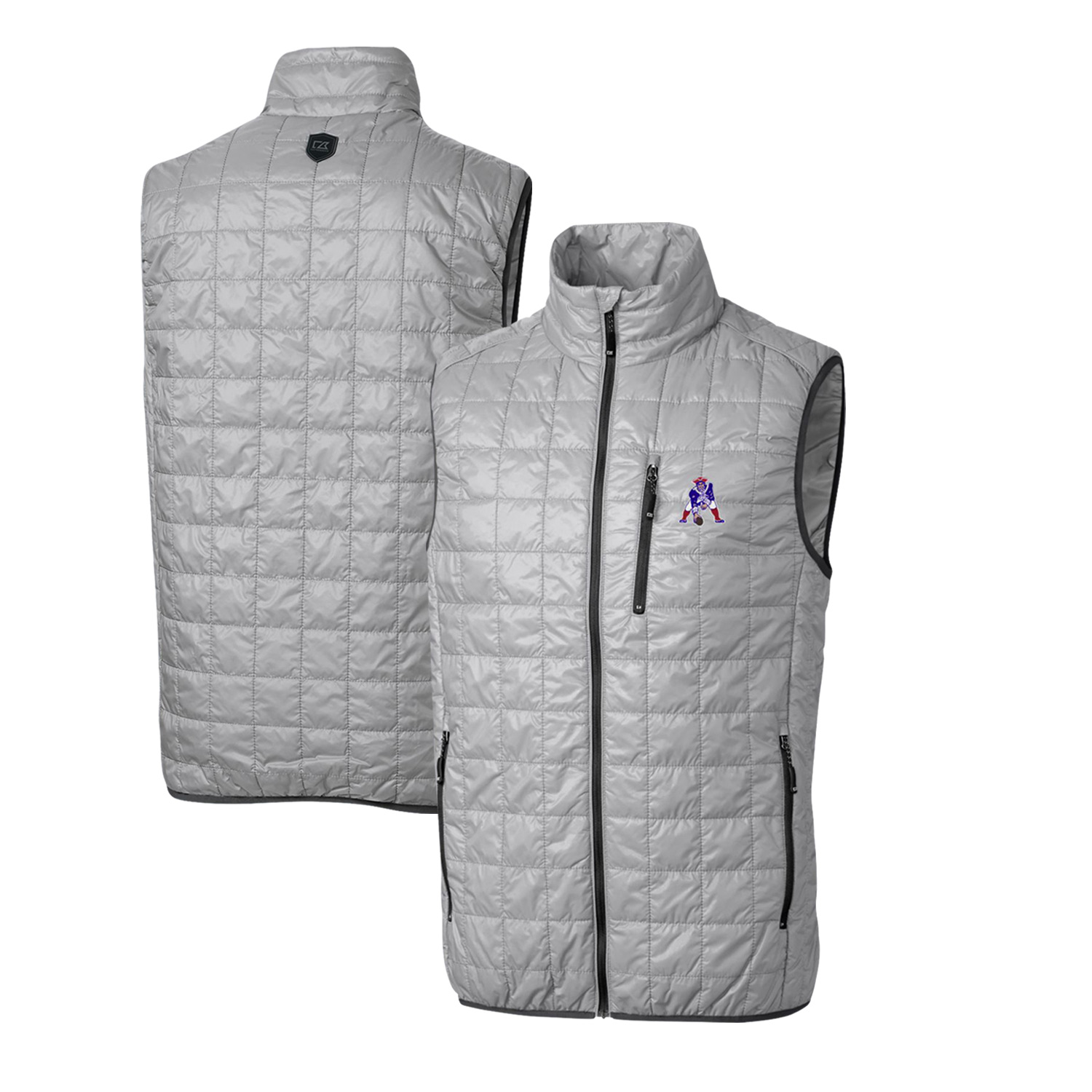 Men's Cutter & Buck Gray New England Patriots Throwback Logo Rainier PrimaLoft Eco Insulated Full-Zip Puffer Vest - Image 8