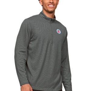 Men's Antigua Heather Charcoal Chicago Fire Primary Team Logo Epic Quarter-Zip Pullover Top
