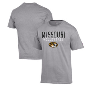 Men's Champion Heather Gray Missouri Tigers Stack Logo Volleyball Powerblend T-Shirt