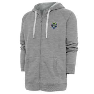 Men's Antigua Heather Gray Seattle Sounders FC Logo Victory Full-Zip Hoodie