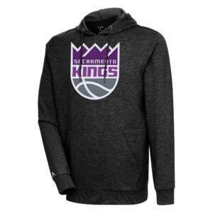 Men's Antigua Heather Black Sacramento Kings Action Pullover Hoodie