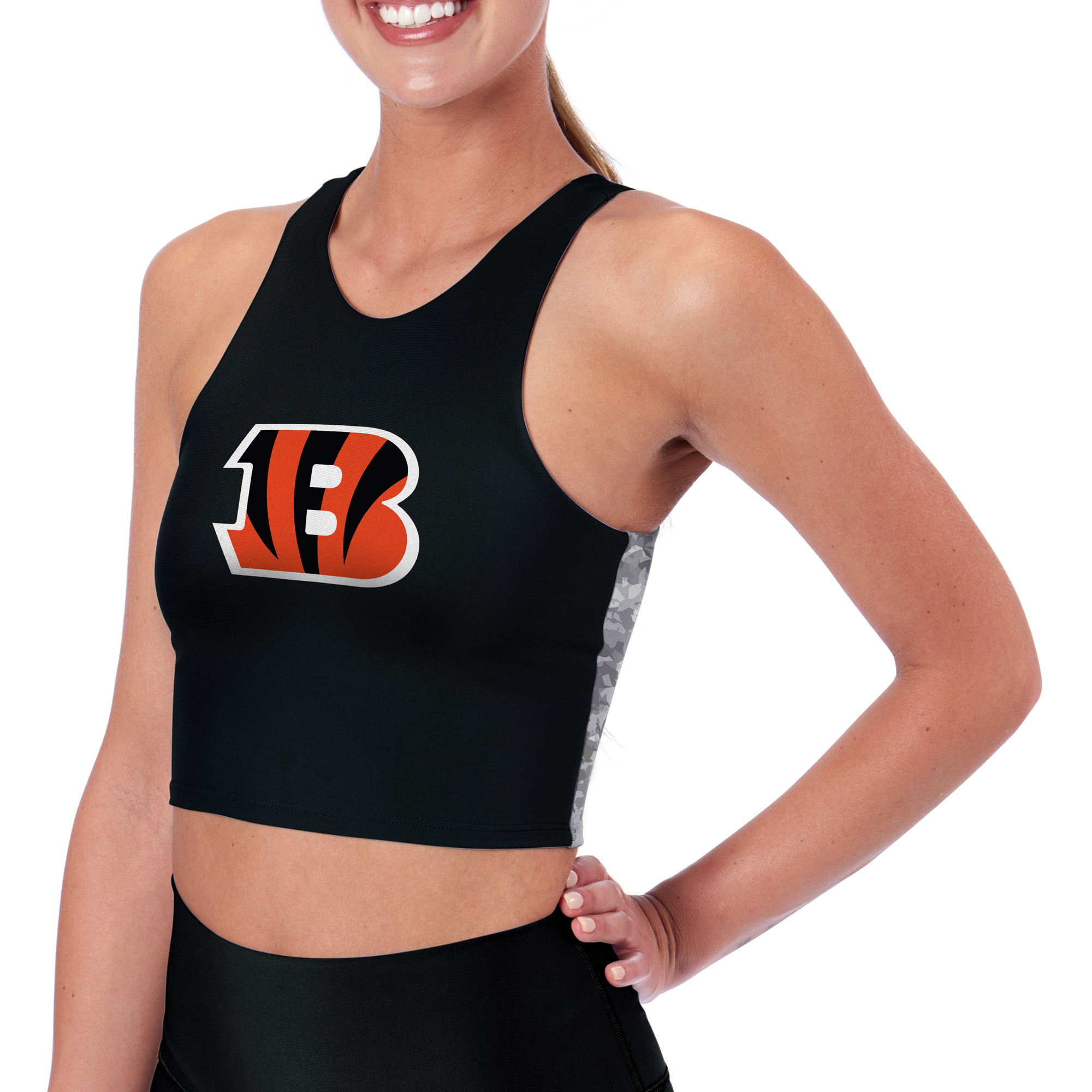 Women's Certo Black Cincinnati Bengals Logo High Neck Midi Bra
