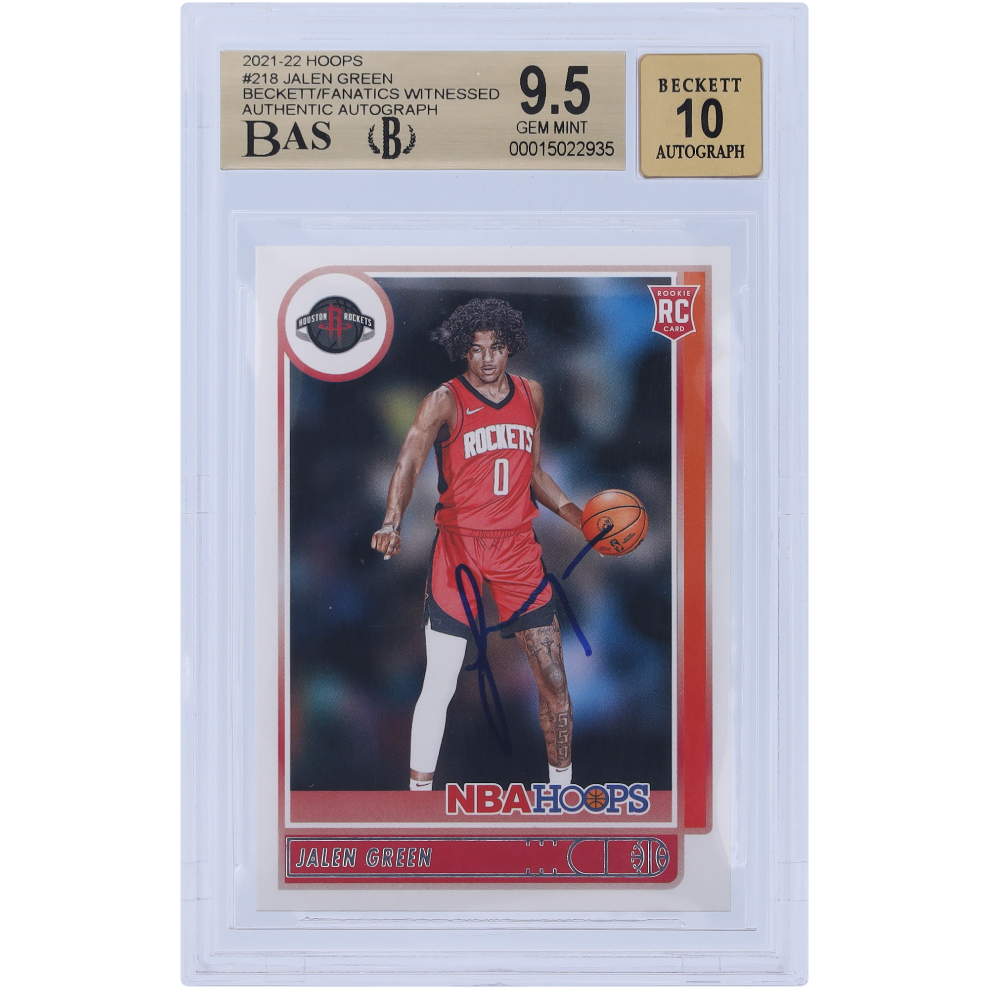 Jalen Green Houston Rockets Autographed 2021-22 Panini NBA Hoops #218 Beckett Fanatics Witnessed Authenticated 9.5/10 Rookie Card - 9/9.5/9.5/9.5 Subgrades - Image 2