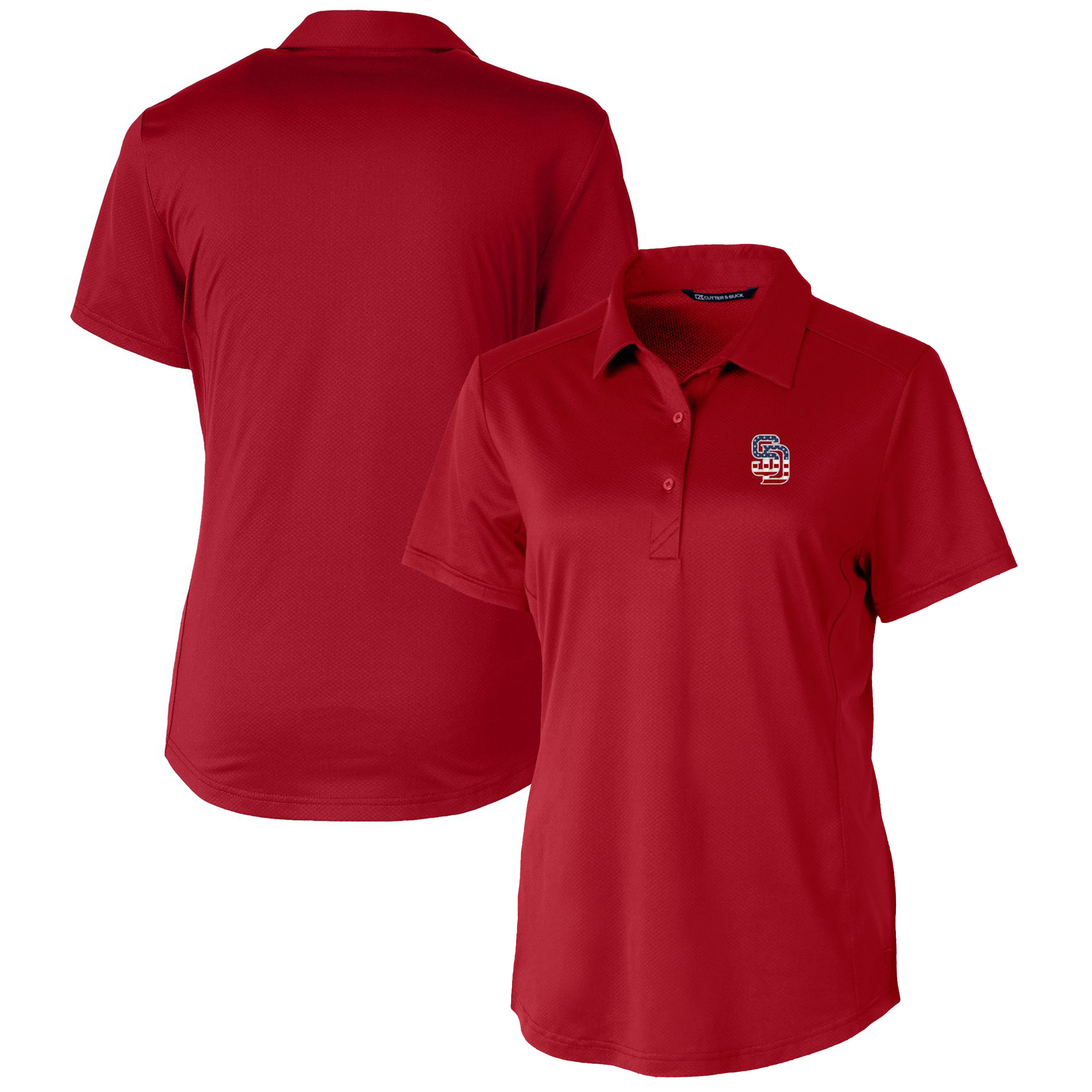 Women's Cutter & Buck Cardinal San Diego Padres Americana Logo Prospect DryTec Textured Stretch Polo