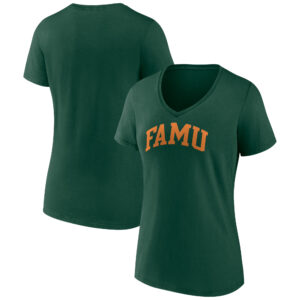 Women's Green Florida A&M Rattlers Basic Arch V-Neck T-Shirt