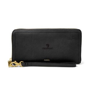 Women's Black Piedmont Technical College Fossil Leather Logan RFID Zip Around Clutch