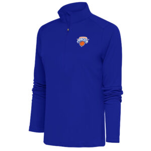 Women's Antigua Blue Westchester Knicks Tribute Half-Zip Pullover Top