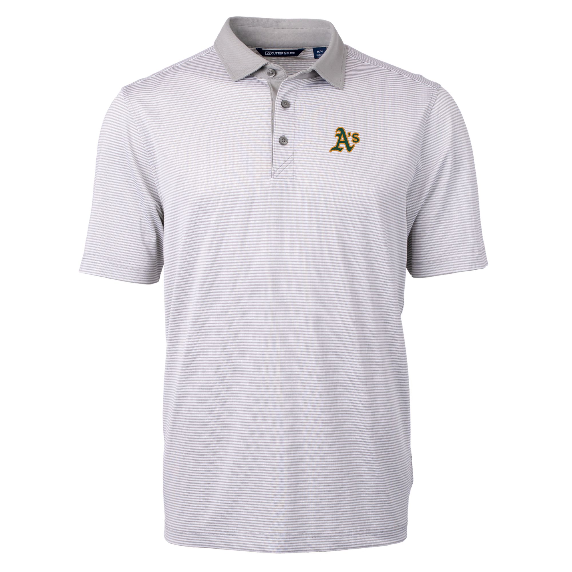Men's Cutter & Buck Gray/White Oakland Athletics Virtue Eco Pique Micro Stripe Recycled Polo - Image 3