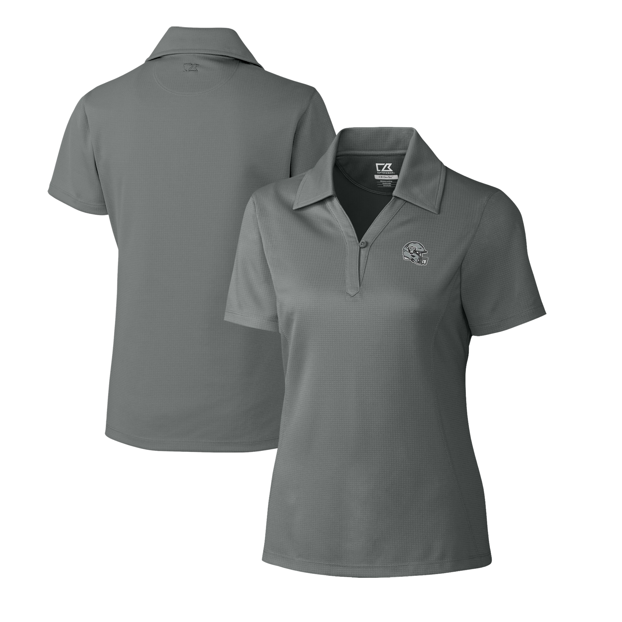 Women's Cutter & Buck Gray Las Vegas Raiders Helmet Logo CB DryTec Genre Textured Solid Polo