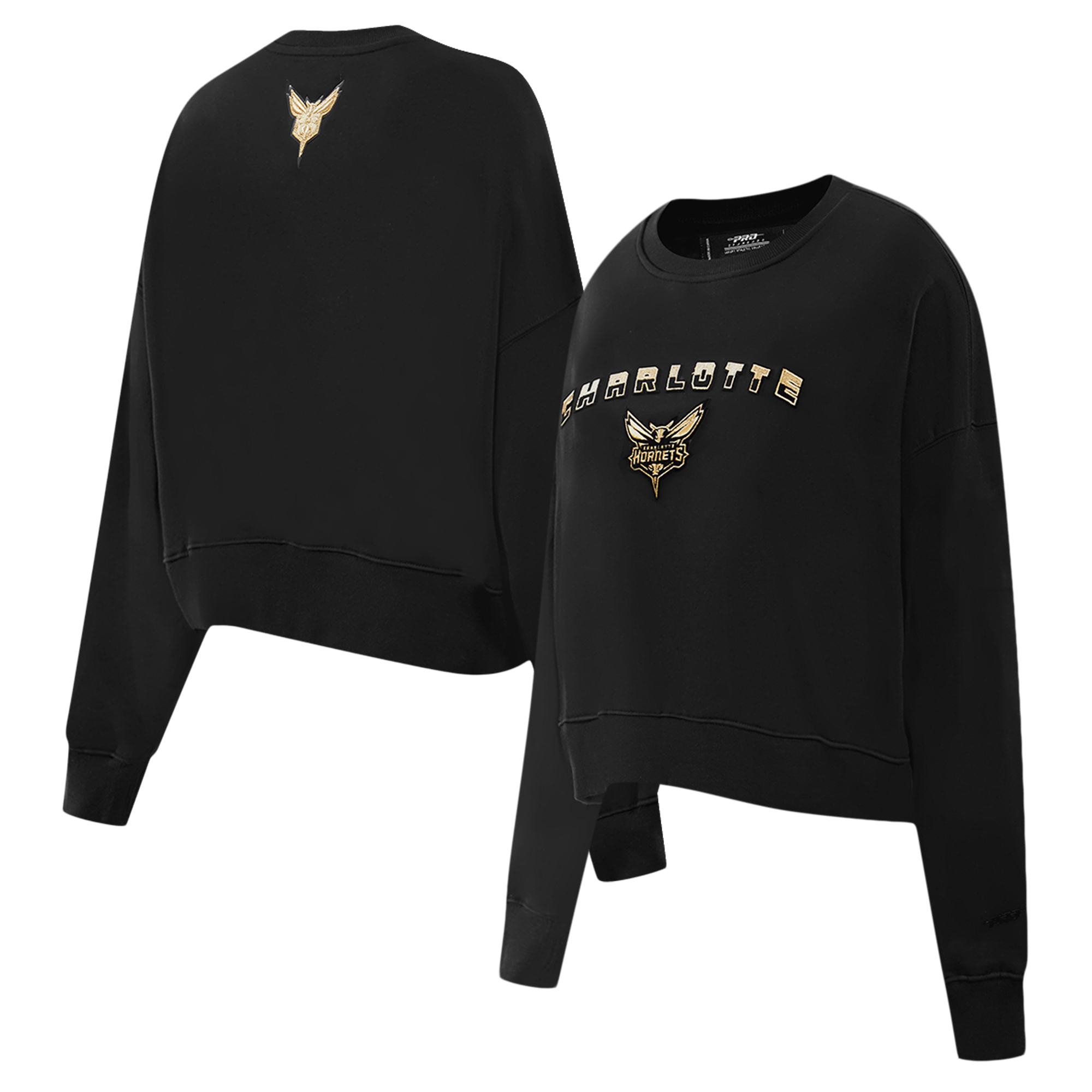 Women's Pro Standard Black Charlotte Hornets Glam Cropped Pullover Sweatshirt - Image 2
