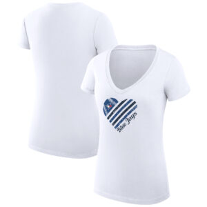 Women's G-III 4Her by Carl Banks  White Toronto Blue Jays Heart V-Neck Fitted T-Shirt