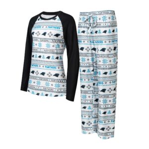 Women's Concepts Sport White/Black Carolina Panthers Tinsel Raglan Long Sleeve T-Shirt & Pants Sleep Set