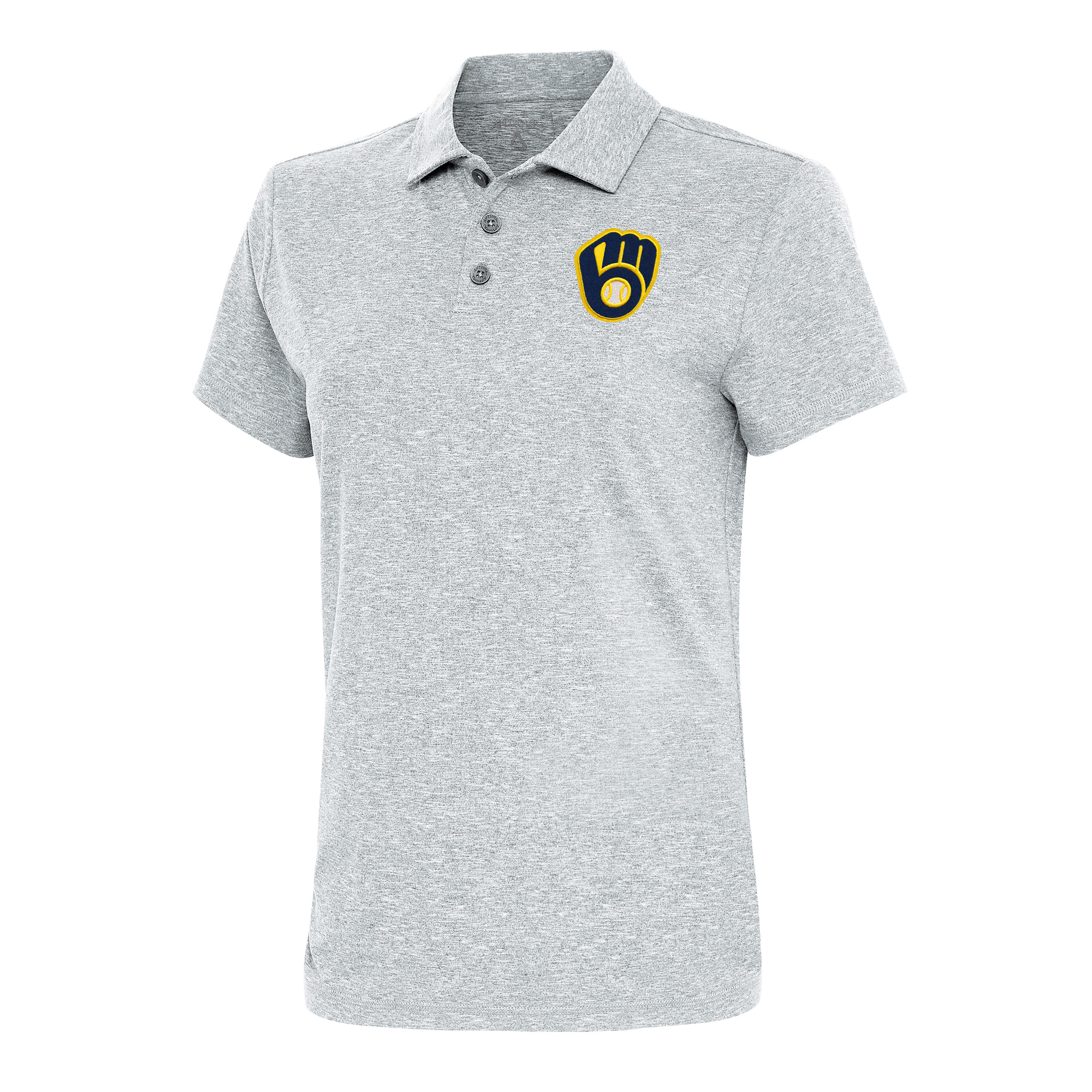 Women's Antigua Heather Gray Milwaukee Brewers Motivated Polo
