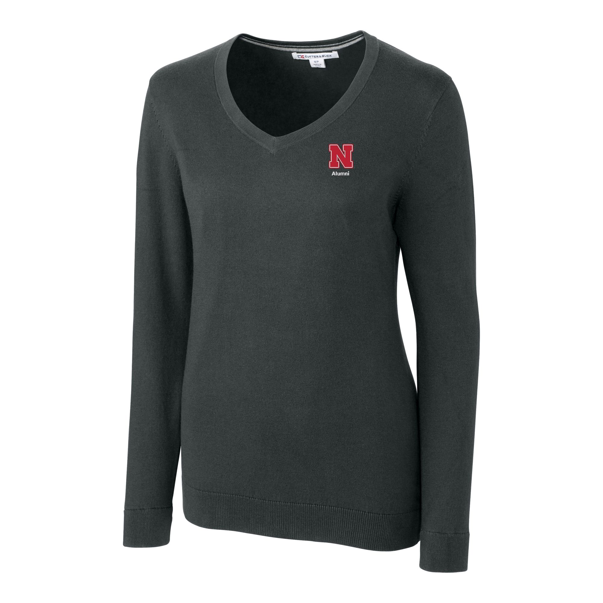 Women's Cutter & Buck Heather Charcoal Nebraska Huskers Alumni Lakemont Tri-Blend V-Neck Pullover Sweater - Image 6