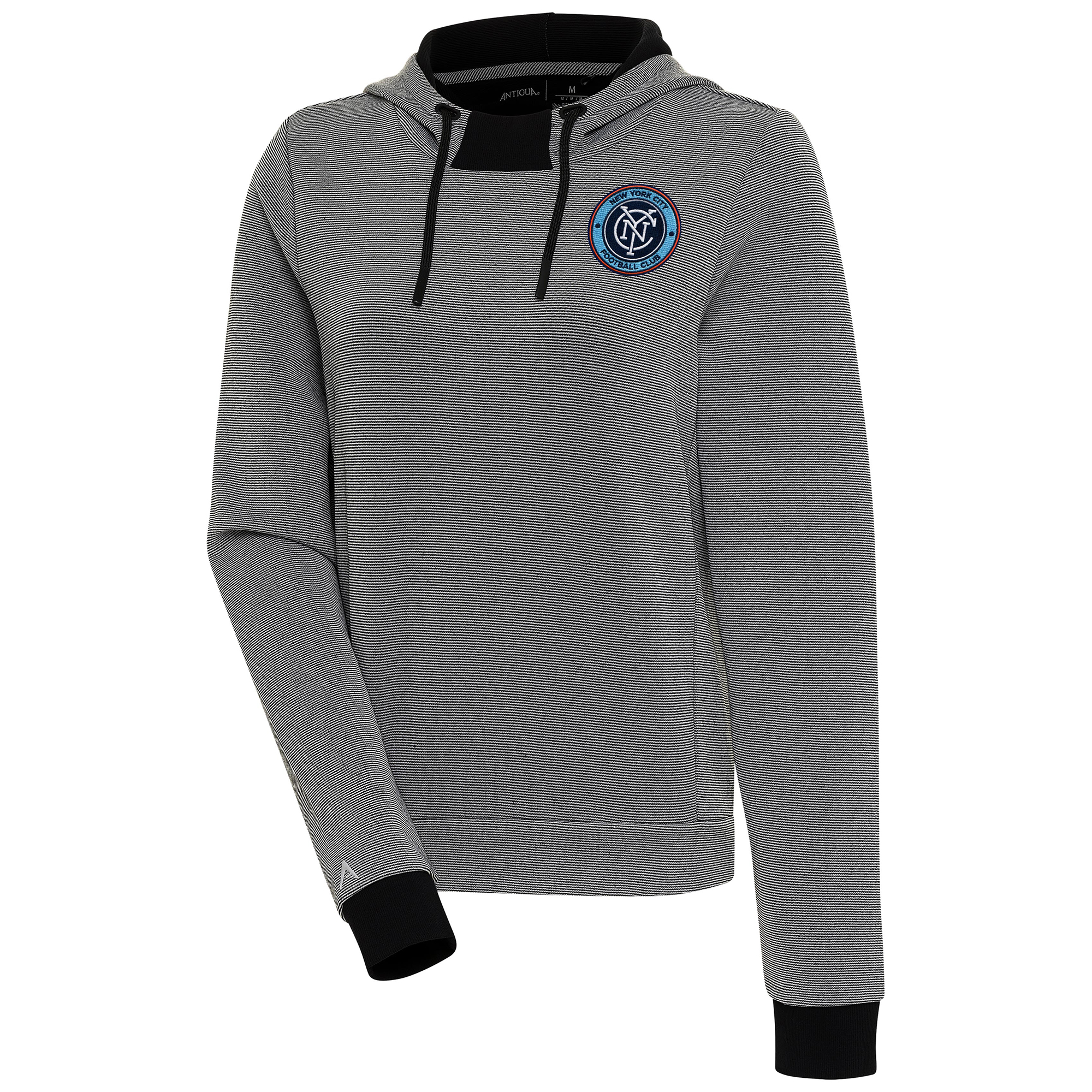 Women's Antigua Black New York City FC Axe Bunker Tri-Blend Pullover Hoodie