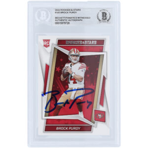 Brock Purdy San Francisco 49ers Autographed 2022 Panini Rookies & Stars #145 Beckett Fanatics Witnessed Authenticated Rookie Card