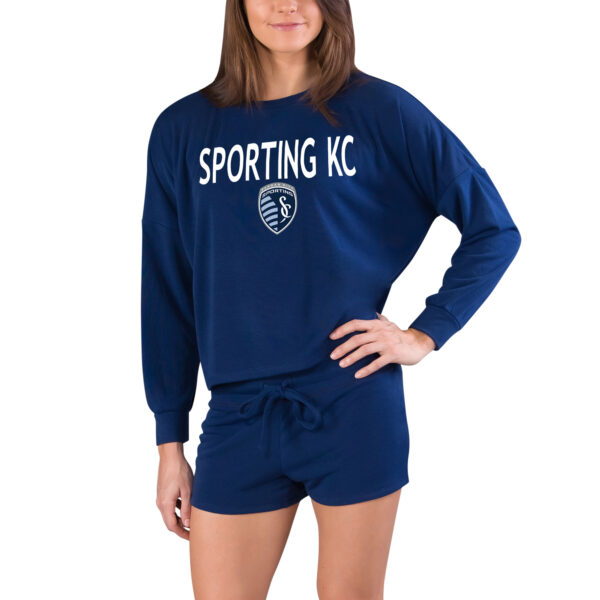 Women's Concepts Sport  Navy Sporting Kansas City Gather Long Sleeve Top & Shorts Set