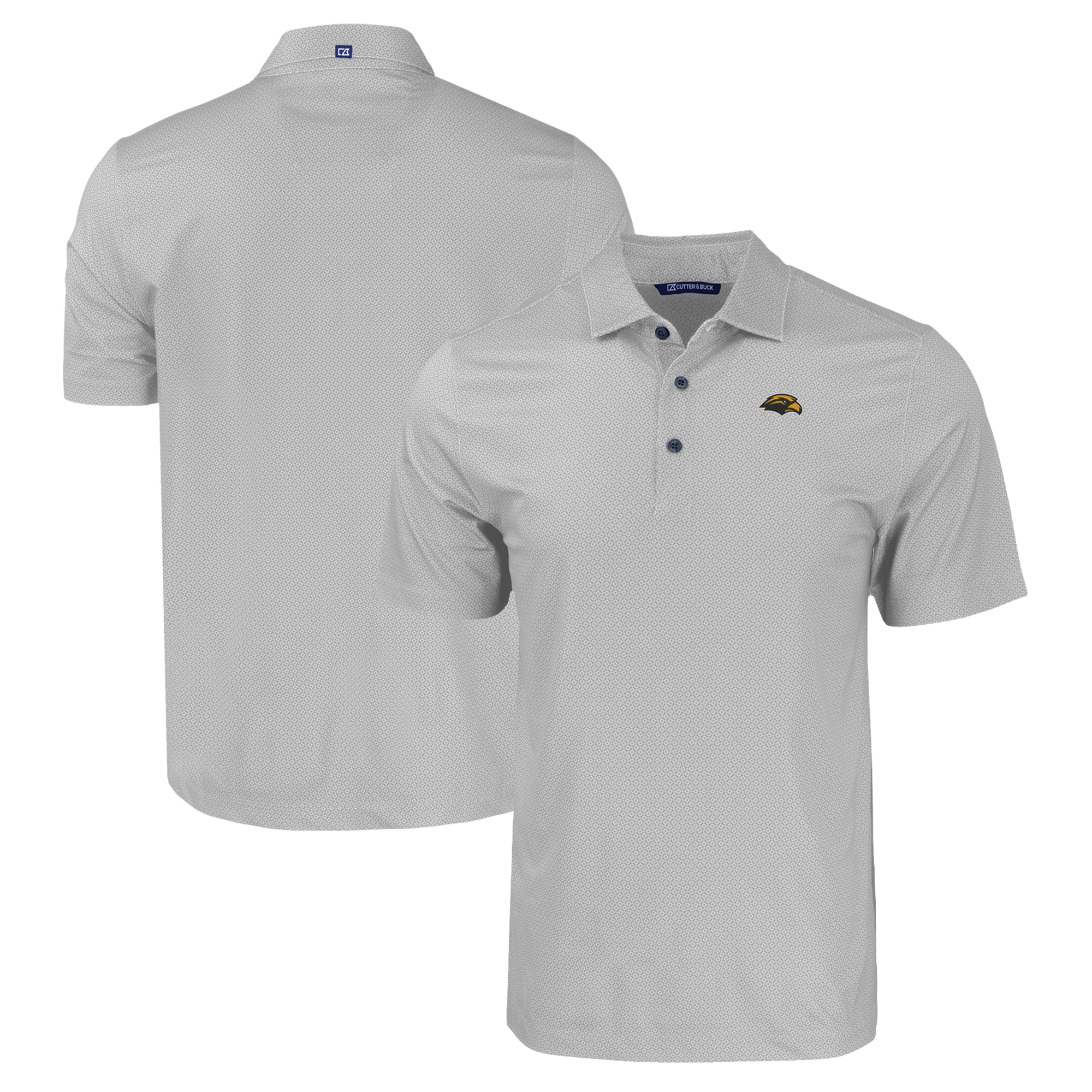 Men's Cutter & Buck Gray Southern Miss Golden Eagles Pike Eco Tonal Geo Print Stretch Recycled Polo - Image 5
