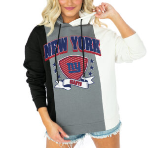 Women's Gameday Couture  Black/White New York Giants Take The Field Tri-Color Block Fleece Pullover Hoodie
