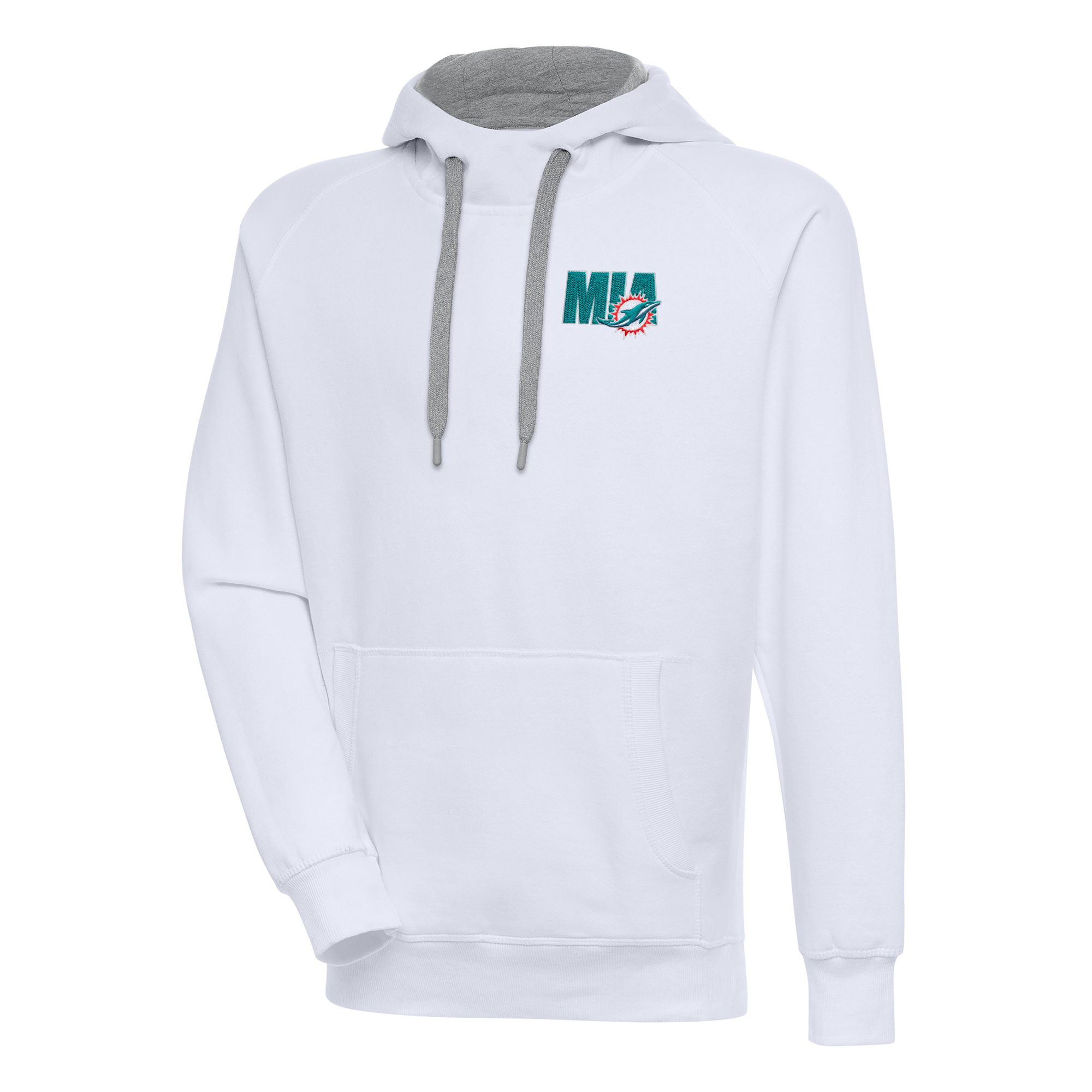 Men's Antigua White Miami Dolphins Victory Pullover Hoodie