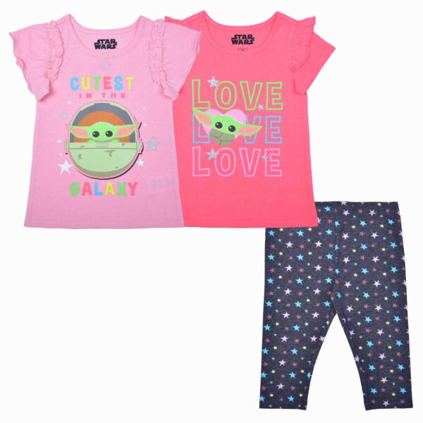 Preschool Grogu Pink/Coral/Navy The Mandalorian T-Shirt & Leggings Three-Pack Set