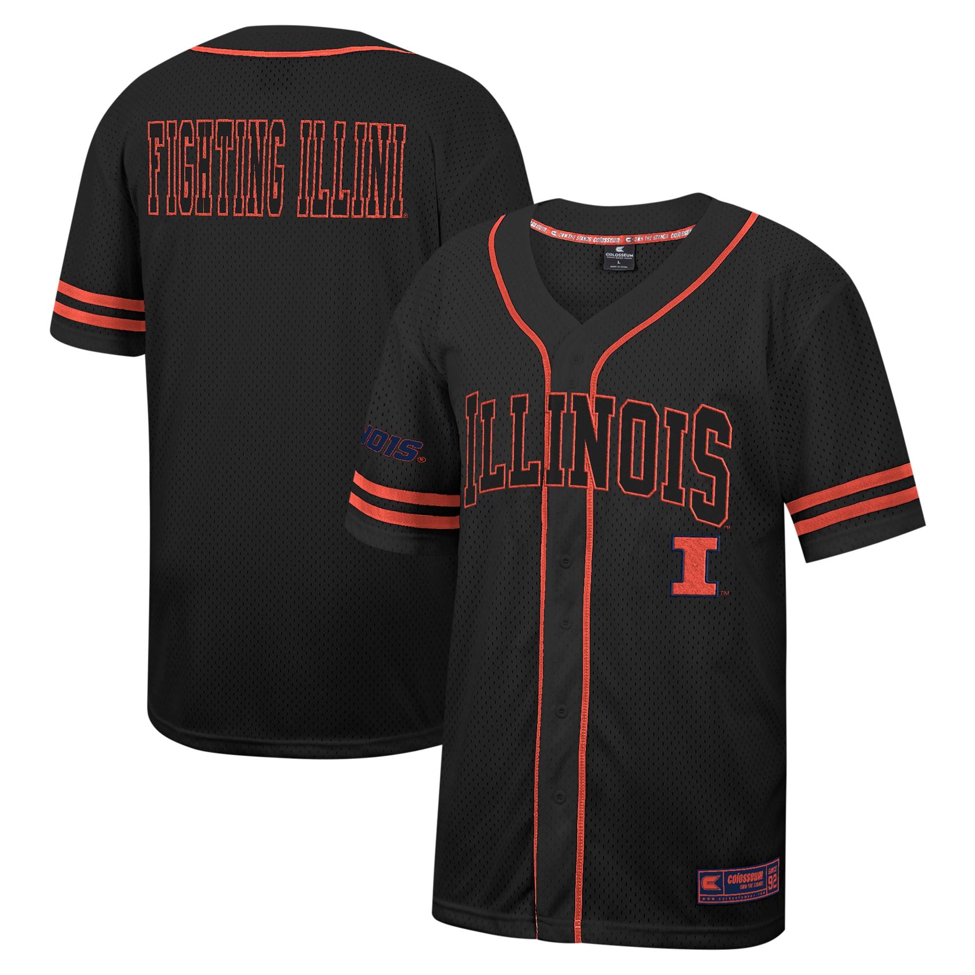 Men's Colosseum Black Illinois Fighting Illini Free Spirited Mesh Button-Up Baseball Jersey