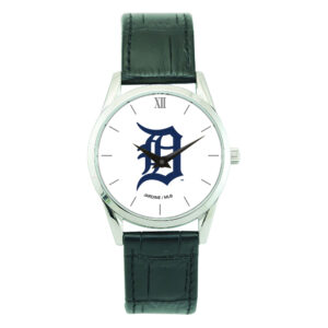 Men's  Black Detroit Tigers Stainless Steel Watch with Leather Band