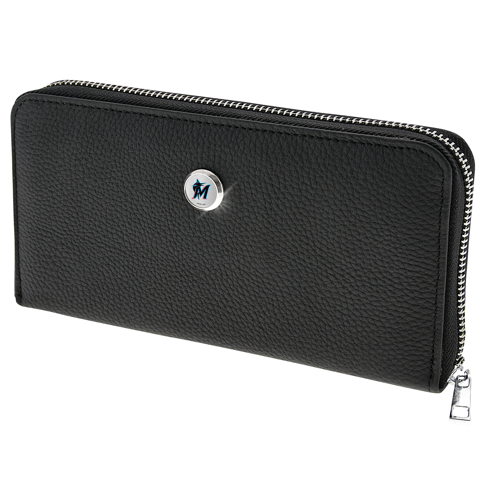 Women's Black Miami Marlins Leather Zipper Wallet