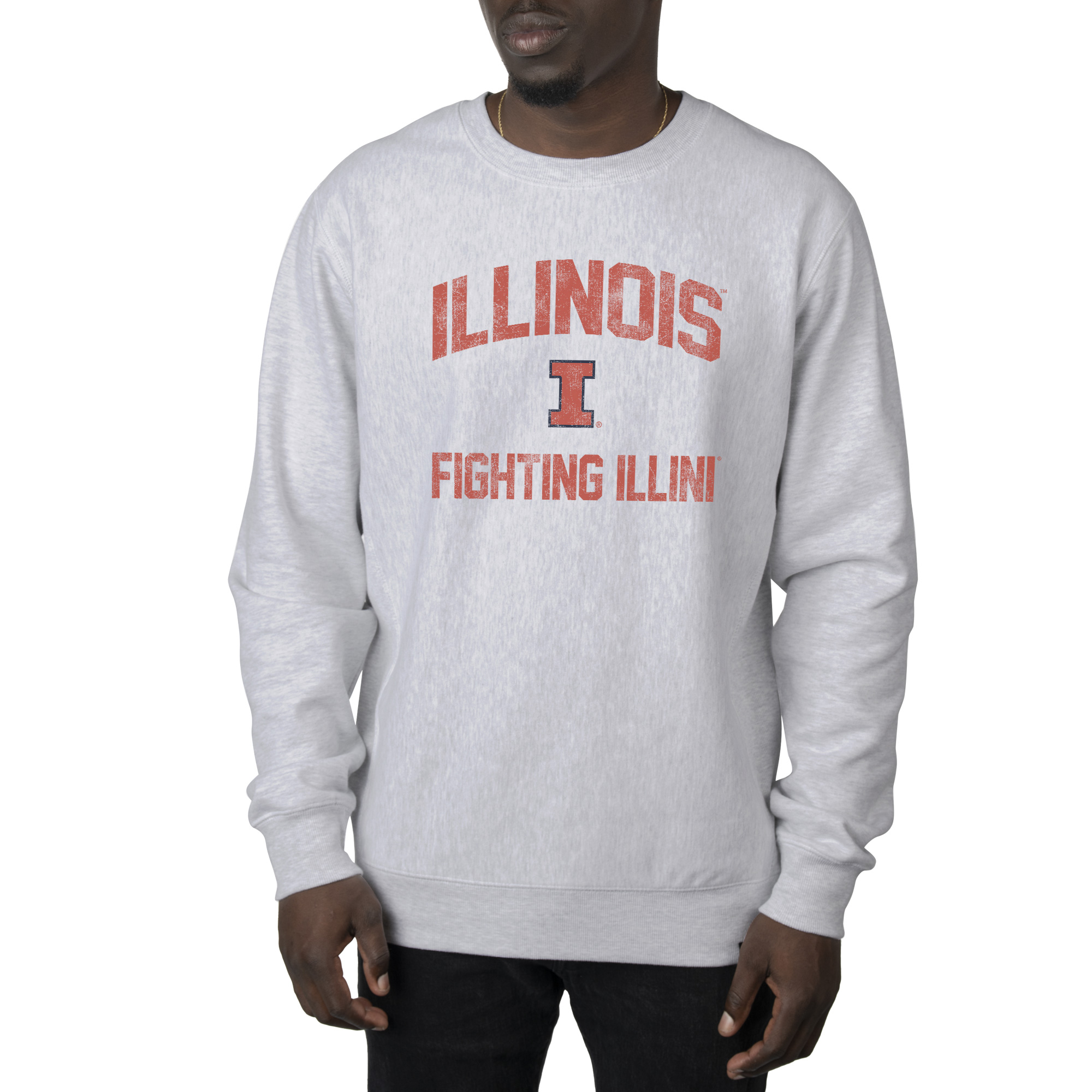 Men's Uscape Apparel Heather Gray Illinois Fighting Illini Premium Heavyweight Crew Neck Sweatshirt