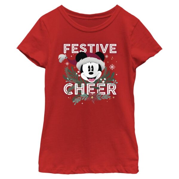 Girl's Youth Mad Engine Mickey Mouse Red Mickey & Friends Festive Cheer Graphic T-Shirt