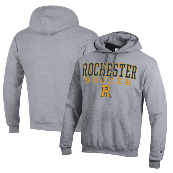 Men's Champion Heather Gray Rochester Yellow Jackets Soccer Stack Logo Powerblend Pullover Hoodie