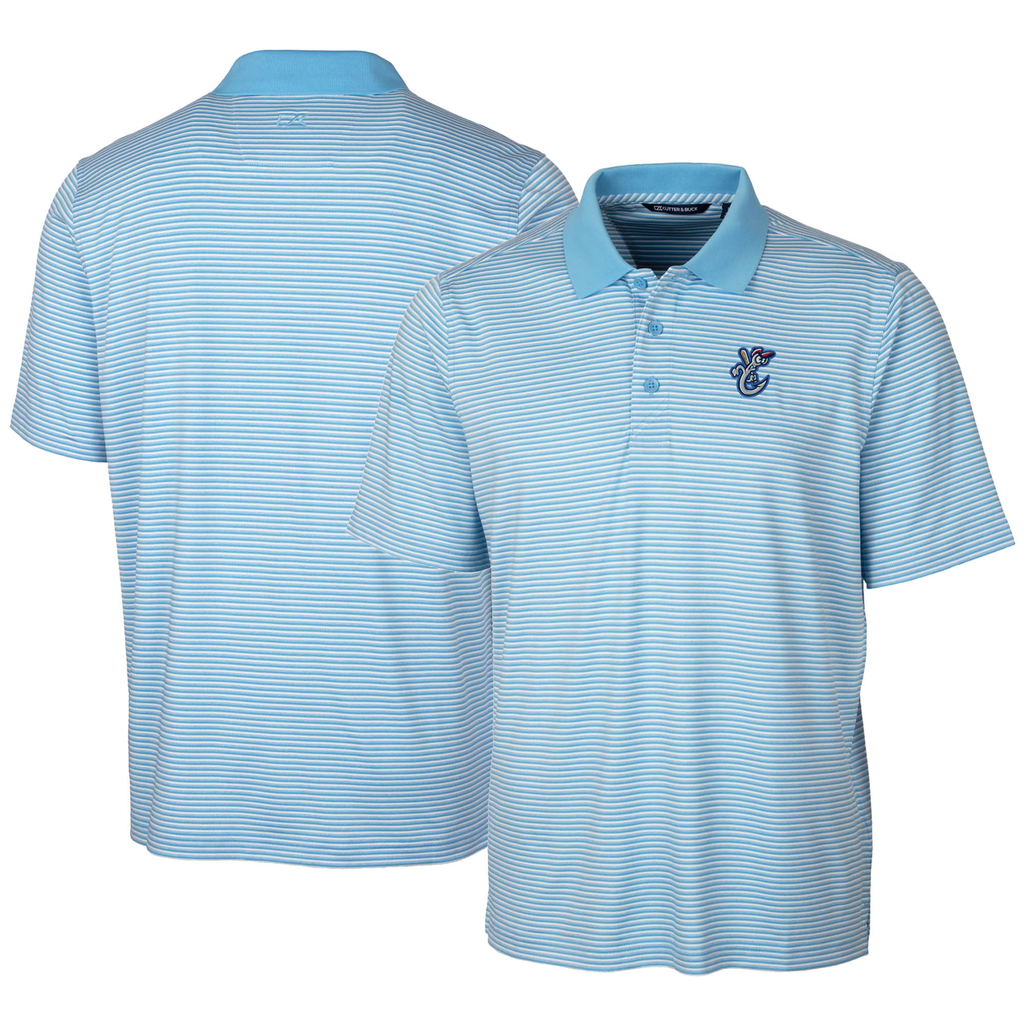 Men's Cutter & Buck Powder Blue Corpus Christi Hooks Forge Tonal Stripe Stretch Polo