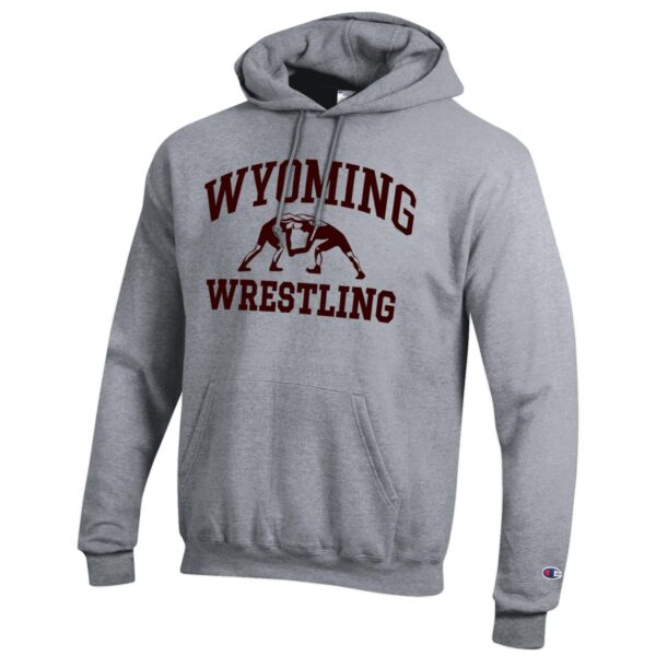 Men's Champion Heather Gray Wyoming Cowboys Wrestling Icon Powerblend Pullover Hoodie - Image 6